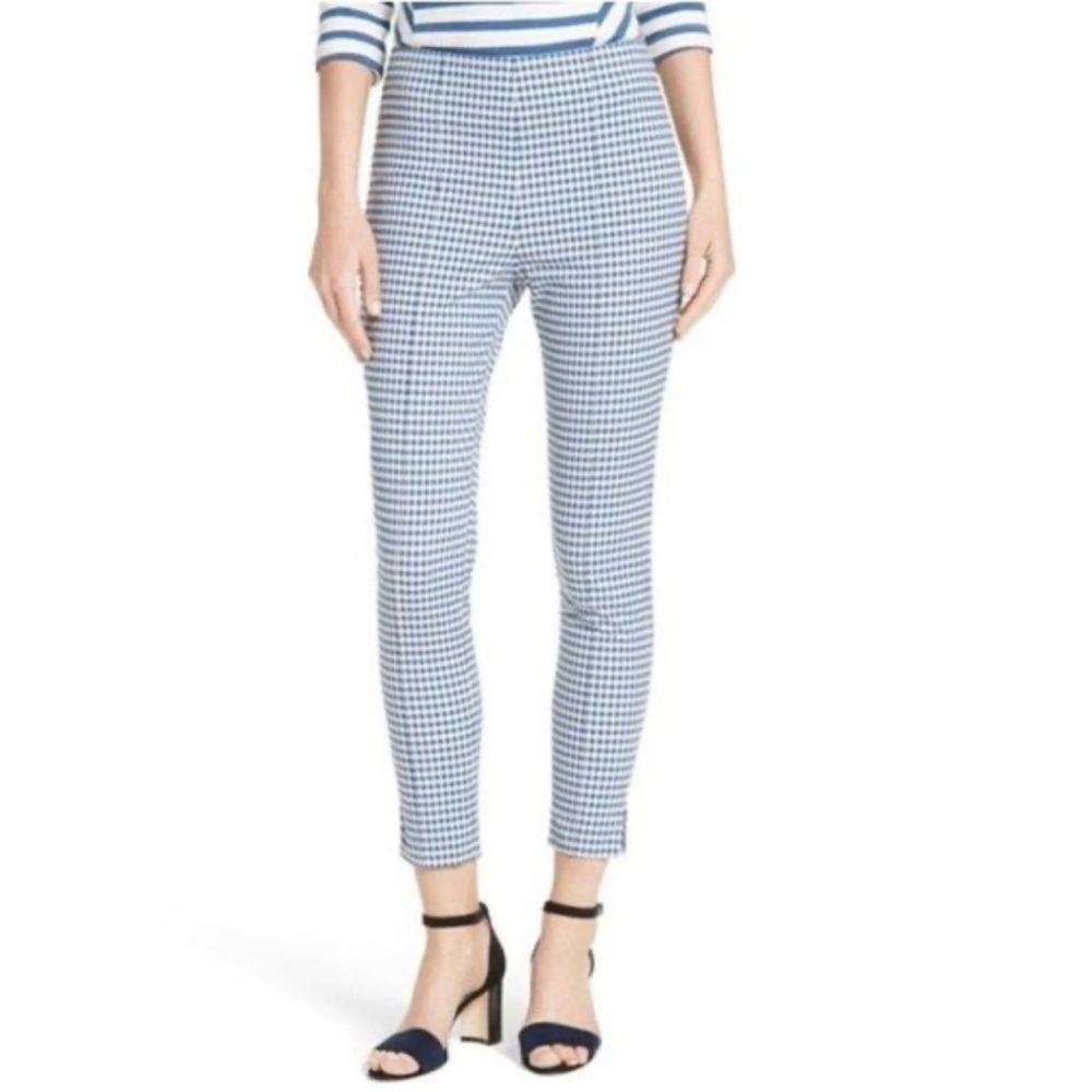 VERONICA BEARD Tee Cropped High-Rise Blue Gingham Trousers New Size 6.